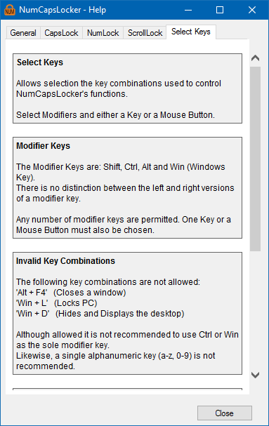Screenshot - Help select Keys